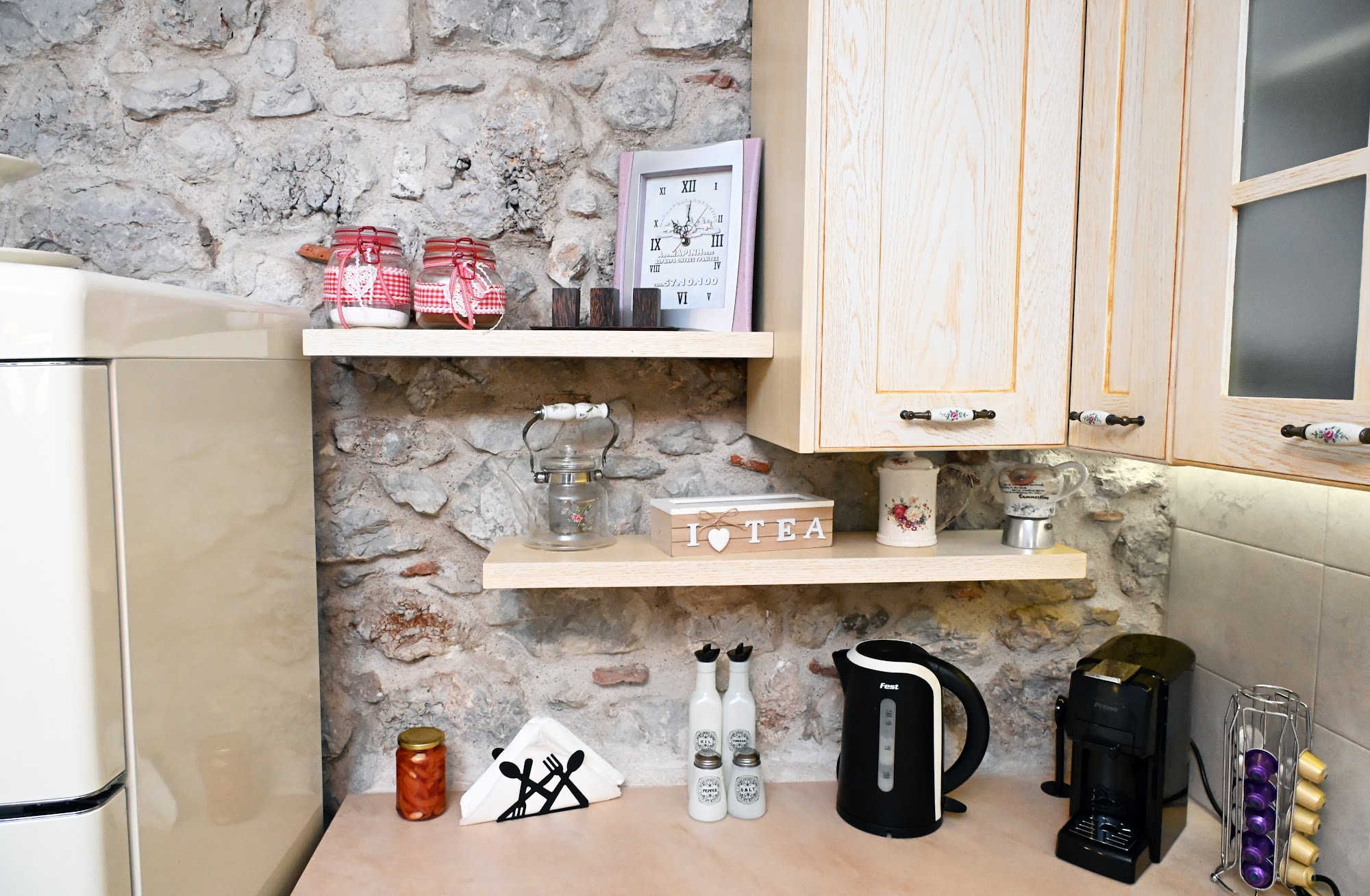 Coffee-making equipment on the kitchen counter.